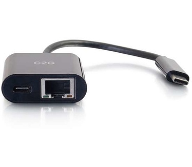 CablesToGo USB C to Ethernet Adapter With Power Delivery - Black - Network Adapter