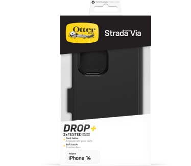 Otterbox OtterBox Strada Via Case voor iPhone 14, Schokbestendig, Valbestendig, Slank, Soft Touch Beschermende Folio Case met Kaarthouder, 2x Getest volgens Militaire Standaard, Zwart
