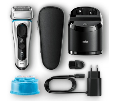 Braun Series 8 8390cc Elektrisch Scheerapparaat, Clean&Charge-station, Stoffen Etui, Zilver