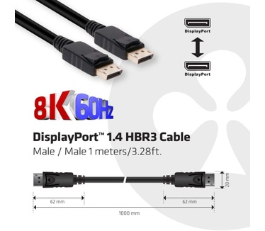 Club 3D DisplayPort 1.4 Kabel 1 meter HBR3 8K60Hz Zwart