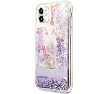 Guess Flower Liquid Glitter Case - Apple iPhone 11 (6.1") - Paars Paars