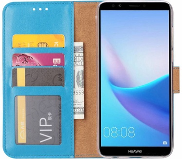 Luxe Lederen Bookcase hoesje voor de Huawei Y7 Prime 2018 - Blauw (Huawei Y7 Prime 2018) Blauw