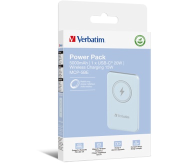 Verbatim Charge 'n' Go Magnetische Draadloze Power Bank 5000mAh Blauw
