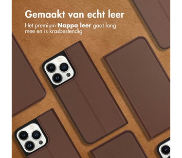 Accezz Premium Leather Slim Bookcase iPhone 13 Pro - Bruin
