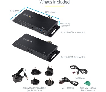 Startech.com 4K HDMI over Fiber Extender Kit, 4K 60Hz tot 1km (Single Mode) of 300m (Multimode) LC Fiber Optic, HDR, HDCP, 3.5mm Audio/RS232/IR Extender, Transmitter & Receiver Kit, HDMI Rx/Tx