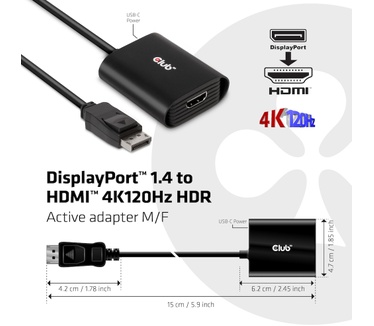 Club 3D DisplayPort 1.4 to 4K120HZ HDR Active Adapter Zwart