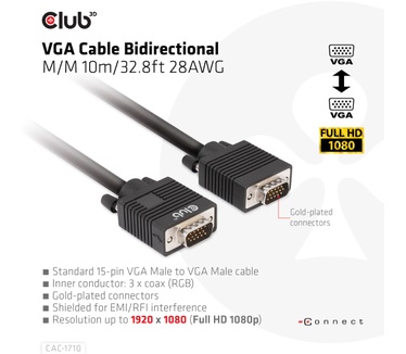 Club 3D VGA Cable Bidirectional M/M 10m/32.8ft 28AWG