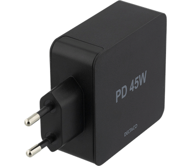 Deltaco USB-C Snellader 45W Power Delivery + Lightning kabel Zwart