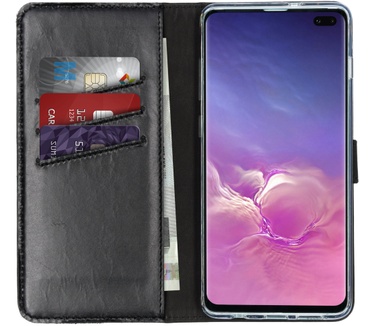 Selencia Echt Lederen Booktype Samsung Galaxy S10 Plus (S10+) Zwart