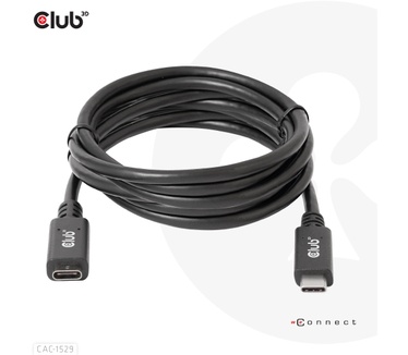 Club 3D USB Gen1 Type-C Extensie kabel 5Gbps 60W(20V/3A) 4K60Hz M/F 2m/6.56ft
