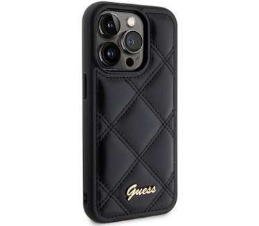 Guess Quilted Metal Logo Back Case iPhone 15 Pro Max (6.7") Zwart Zwart
