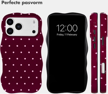 Selencia Vivid Wavy Backcover met MagSafe voor de Apple iPhone 17 Pro - Happy Dots Burgundy