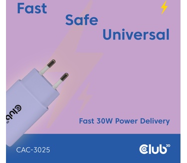 Club 3D 2-Pack USB-C® Charger 30Watt Paars