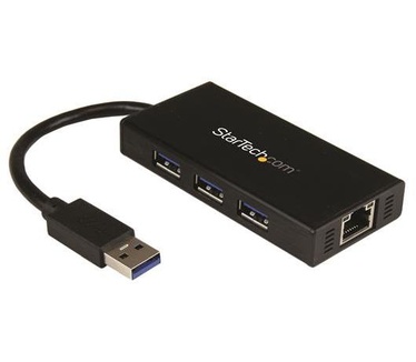 Startech.com 3-poorts draagbare USB 3.0-hub plus Gigabit Ethernet - aluminium met geintegreerde kabel