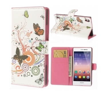 qMust Huawei Ascend P7 Wallet Case met stand (butterfly circles)