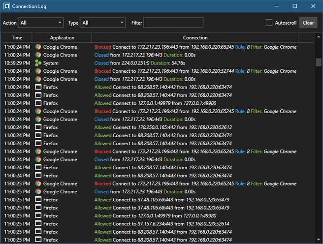 NetLimiter Connection Log