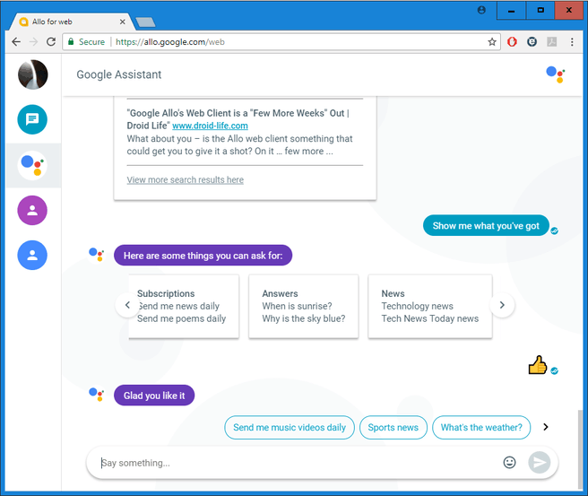 Google Allo in Chrome