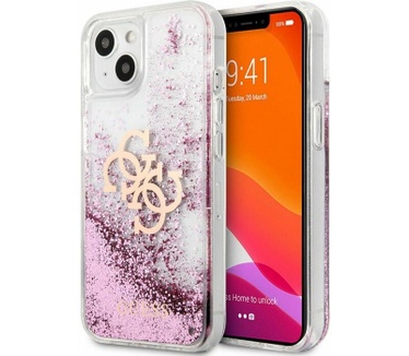 Guess Big 4G Liquid Glitter Case - iPhone 13 Mini (5.4") - Roze Roze