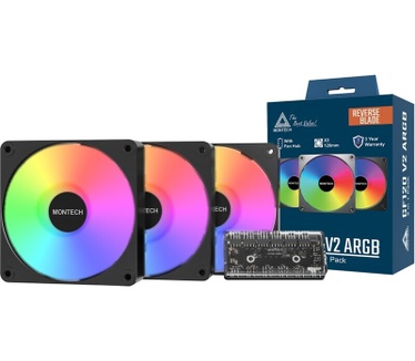 Montech GF120R V2 PWM ARGB Zwart 3-Pack, 120mm