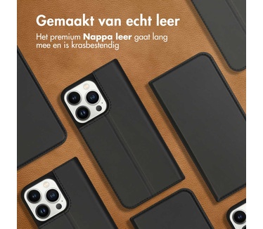 Accezz Premium Leather Slim Bookcase iPhone 13 Pro - Zwart