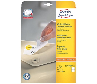 Avery Afneembare Etiketten, wit, 99,1 x 139,0 mm, afneembaar