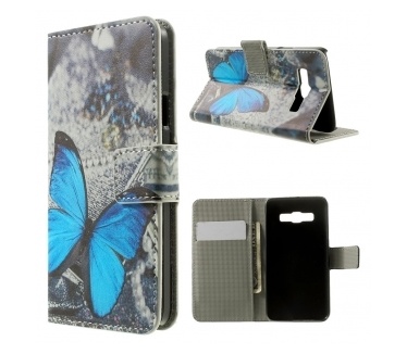 qMust Samsung Galaxy A3 Wallet Case met stand (Blue Butterfly)