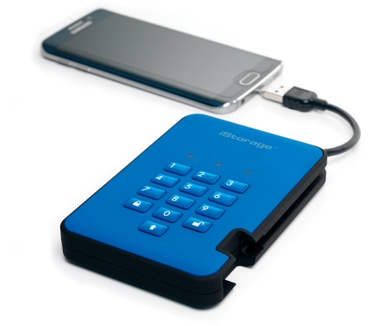 iStorage diskAshur2 256-bit 1TB USB 3.1 secure encrypted solid-state drive - Blue IS-DA2-256-SSD-1000-BE