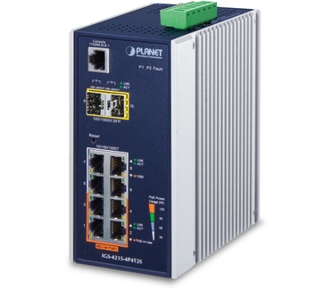 Planet IGS-4215-4P4T2SIndustriële 8-poort Gigabit Din-rail 4-poort POE 2-Poort SFP