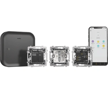 Niko Home Control draadloze slimme hub + stopcontact randaarde + dimmer + schakelaar Zigbee
