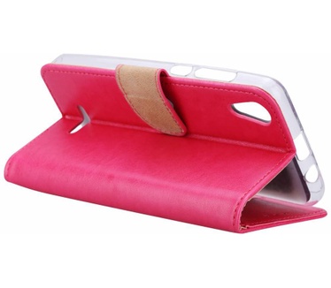 Luxe Lederen Bookcase hoesje voor de Wiko Lenny4 - Roze (Wiko Lenny 4) Roze
