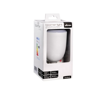 Ultron boomer light white. Audio output channels: 1.0, Aangeraden gebruik: Universeel, Versterker: Ingebouwd. Gemiddeld vermogen: 2.4 W. Verbindingstechnologie: Draadloos, Aansluiting: Bluetooth