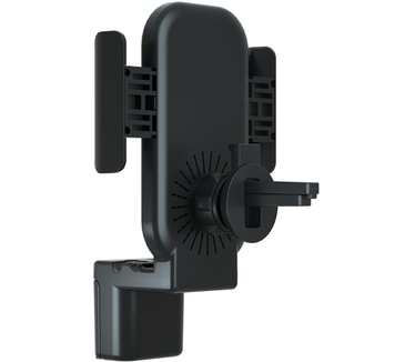 Terratec ChargeAir All Car. Type mobiele apparatuur: Mobiele telefoon/Smartphone, Smartwatch, Soort: Actieve houder, Correct gebruik: Auto, Kleur van het product: Zwart (Watch, AirPods, iPhone)