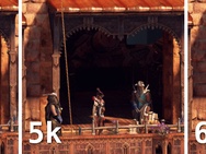 Detail van een game op 4k, 5k en 6k-resolutie (Native DLAA, geschaald)
