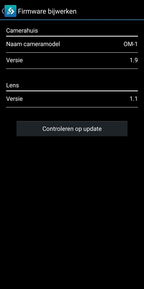 OI.Share app: firmware bijwerken scherm