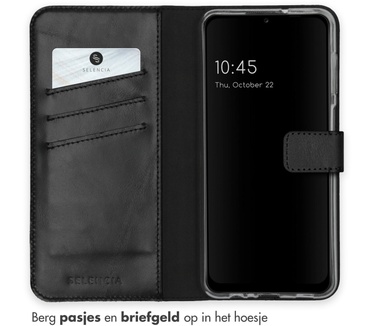 Selencia Echt Lederen Bookcase Samsung Galaxy A12 - Zwart