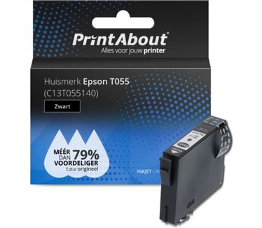 PrintAbout Huismerk Epson T055 (C13T055140) Inktcartridge Zwart