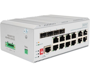 Digitus 8-poorts Gigabit Ethernet-netwerk PoE-switch, industrieel, L2 beheerd, 4 SFP-uplink