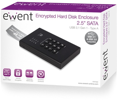 Ewent USB 3.1 Gen 1 (USB 3.0) 2.5 inch SATA HDD/SSD behuizing met cijferslot Zwart