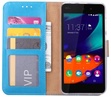 Luxe Lederen Bookcase hoesje voor de Wiko Lenny4 - Blauw (Wiko Lenny 4) Blauw