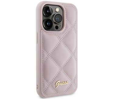 Guess Quilted Metal Logo Back Case - iPhone 15 Pro (6.1") - Roze Roze