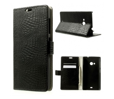 qMust Microsoft Lumia 535 Wallet Case met stand (Crocodile Black)