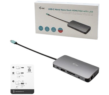 i-tec USB-C Metal Nano Dock HDMI/VGA with LAN + Universal Charger 77 W