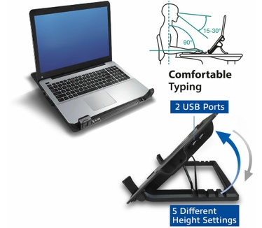 ACT AC8110 Laptopstandaard, tot 17”, in hoogte verstelbaar (5 standen), 2-poorts hub