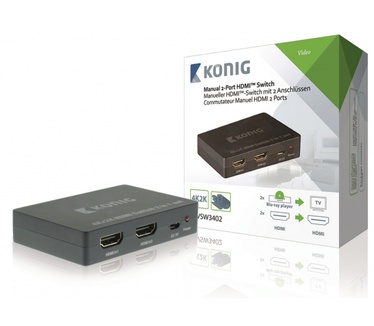 König HDMI Schakelaar 2x HDMI-Ingang - HDMI-Uitgang Donkergrijs (KNVSW3402)