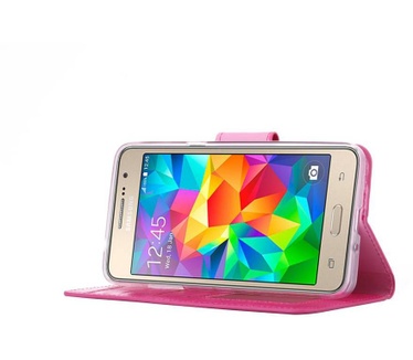 Luxe lederen Bookcase hoesje voor de Samsung Galaxy Grand Prime G530F - Roze (Samsung Galaxy Grand Prime G530F) Roze