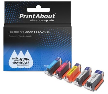 PrintAbout Huismerk Canon CLI-526BK Inktcartridge 5-kleuren Voordeelbundel