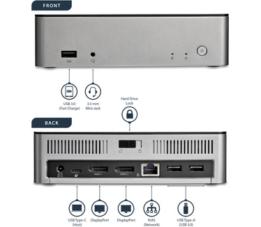 Startech.com Dual-monitor USB-C docking station voor Windows met 2.5? SATA SSD/HDD Bay
