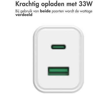 Accezz Power Plus Wall Charger - Oplader USB-C & USB aansluiting - Power Delivery - 33W - Wit