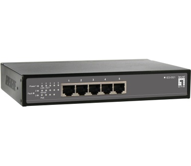 LevelOne 5-Port Industrial Fast Ethernet PoE Switch, 802.3af PoE, 4 PoE Outputs, -40°C to 75°C, 61.6W