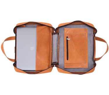 R-Go Tools R-Go Viva 15.6" Laptoptas, Full Grain Leather (LWG gecertificeerd), Geïntegreerde laptopstandaard, Schouderband, Bruin